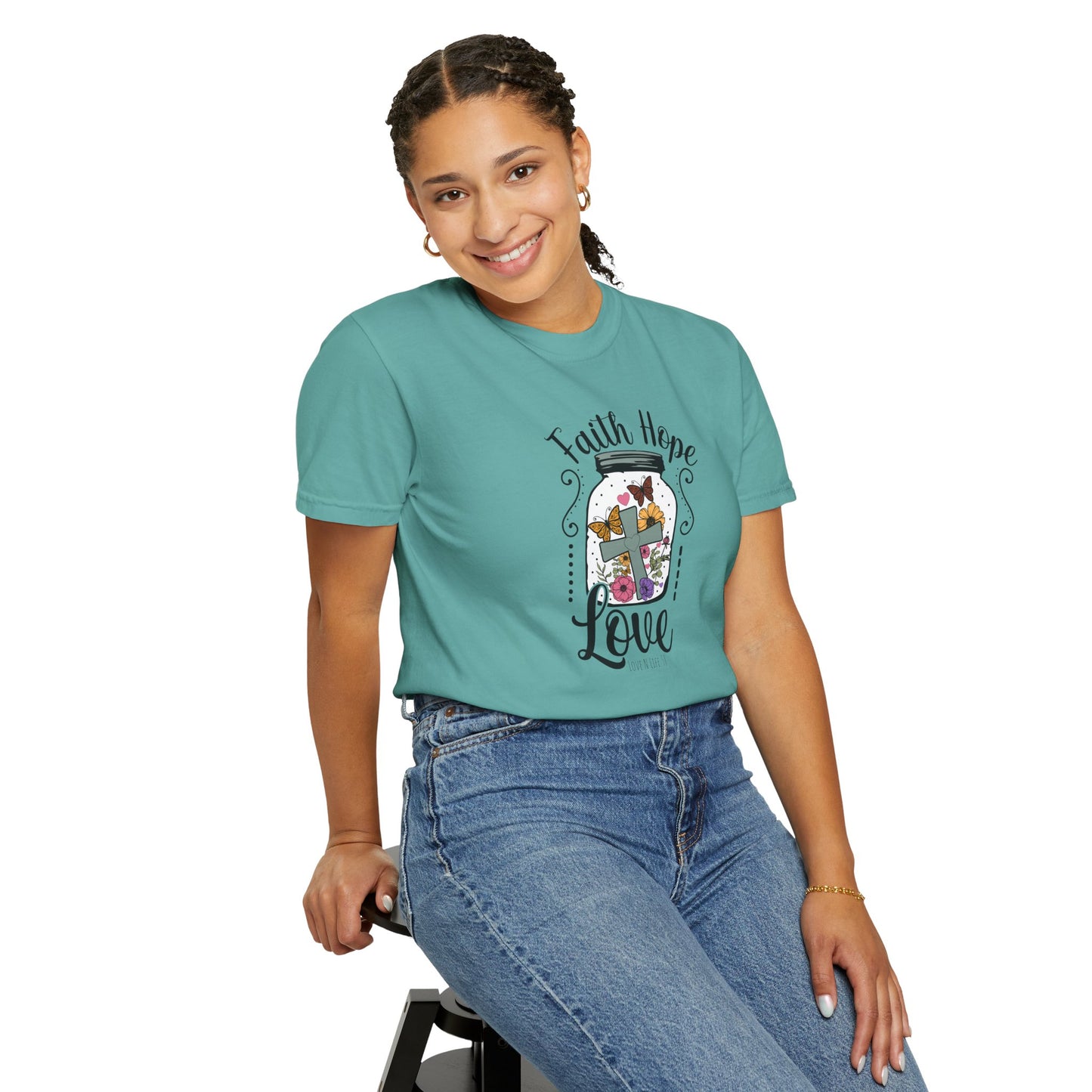 Faith Hope Love Butterfly in a Jar Tee - Comfort Colors