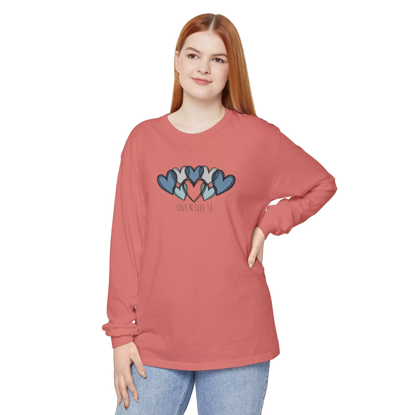 Hearts and Love N Life 58 Tee - Comfort Colors Long Sleeve