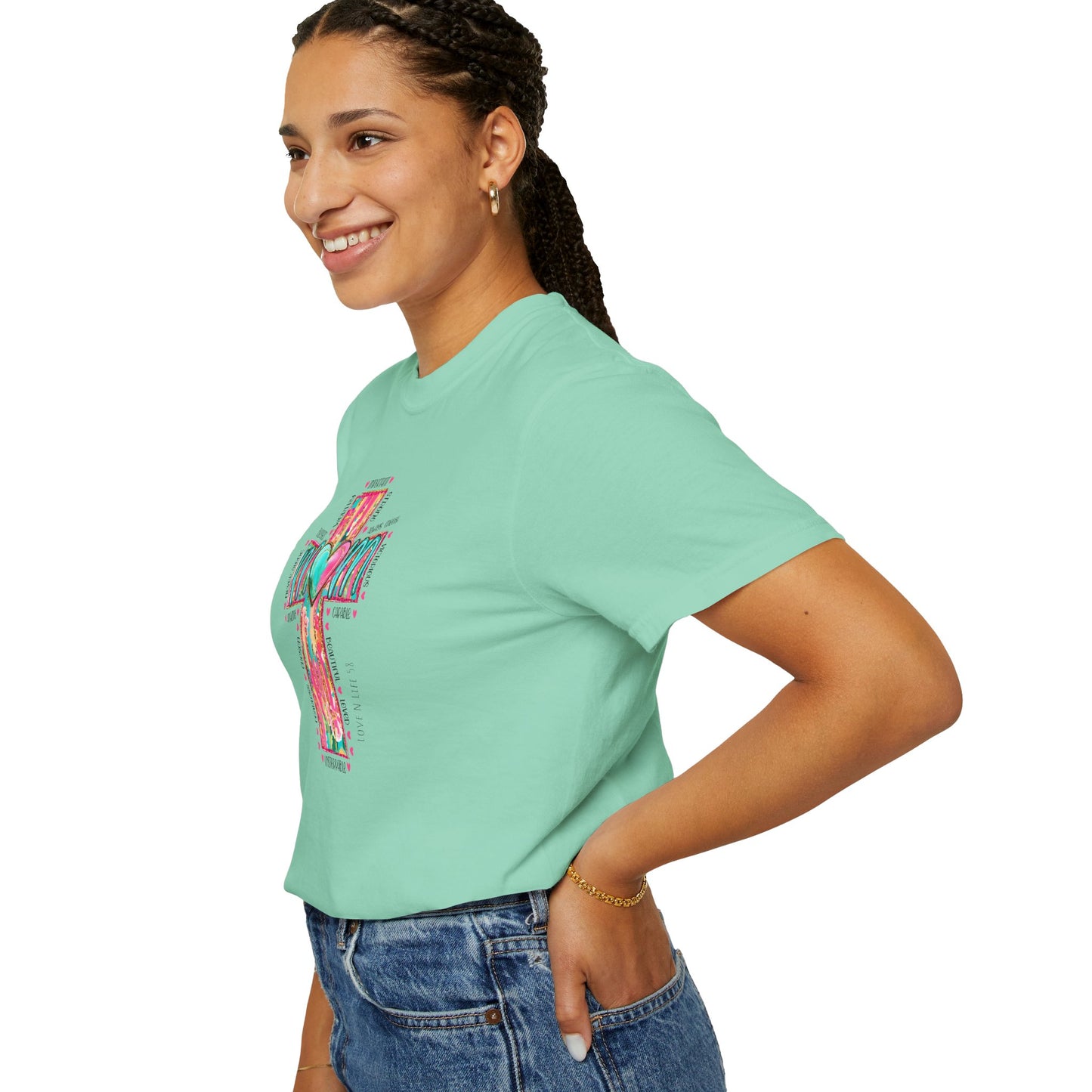 Colorful ‘Mom’ Christian Cross Tee - Color Comforts