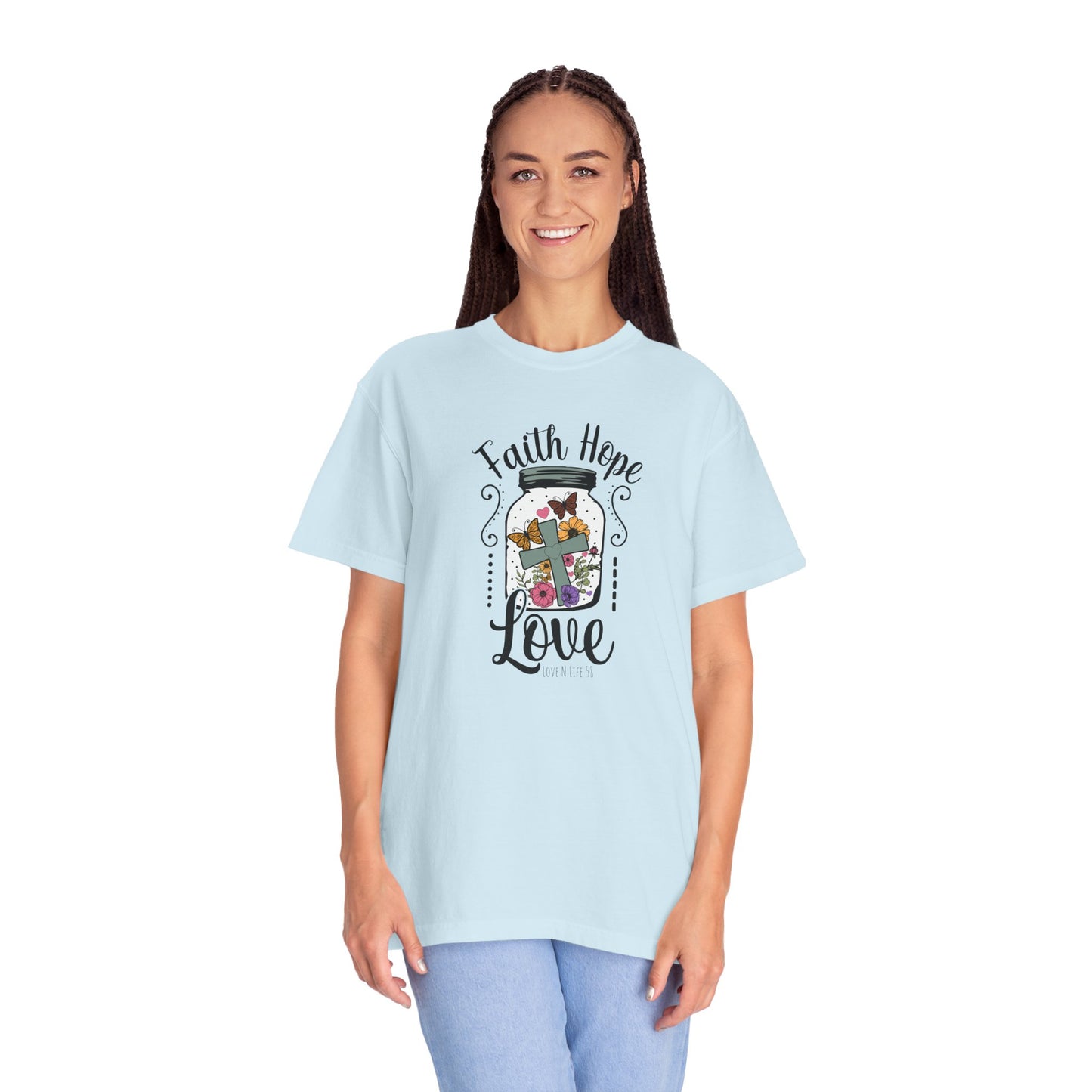 Faith Hope Love Butterfly in a Jar Tee - Comfort Colors