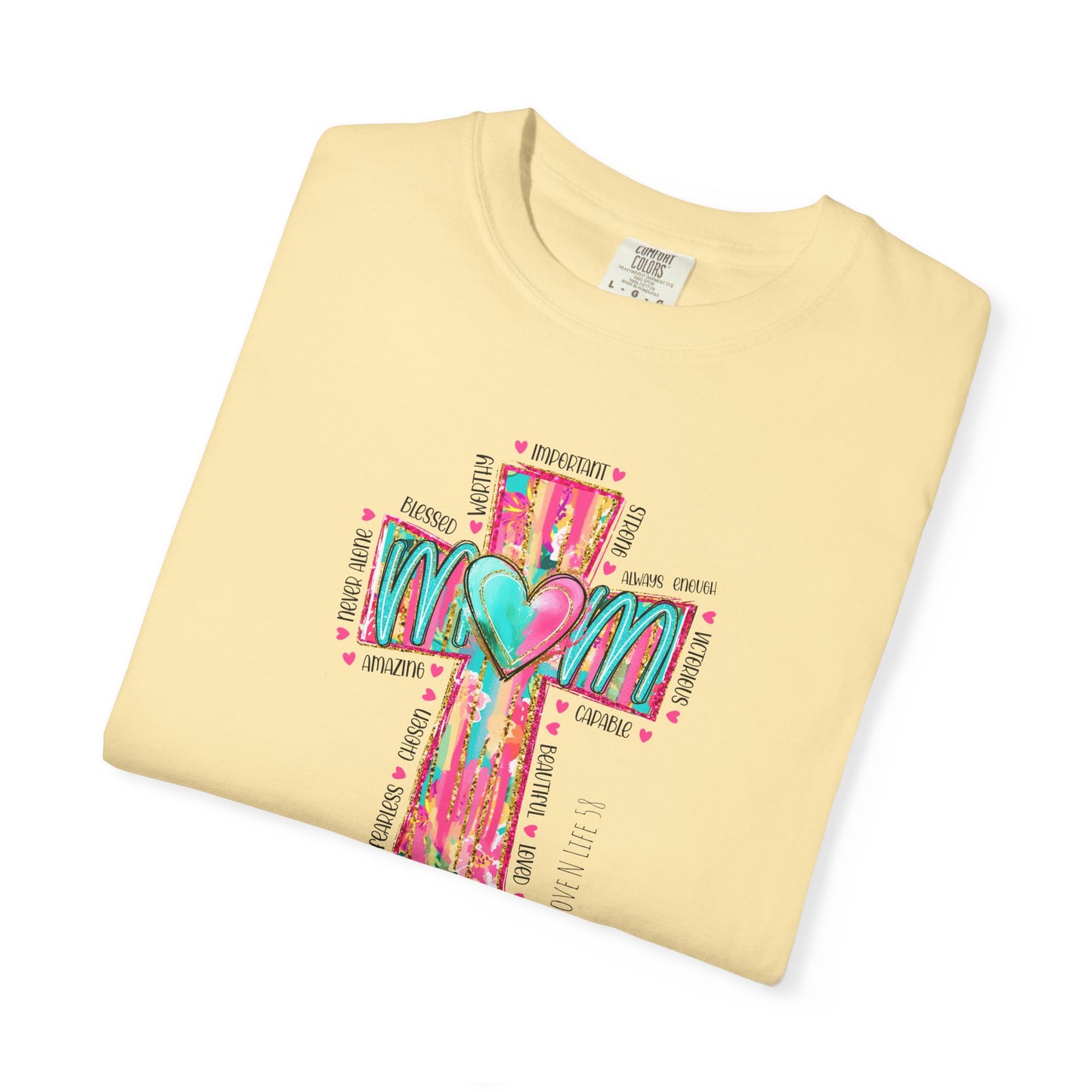 Colorful ‘Mom’ Christian Cross Tee - Color Comforts