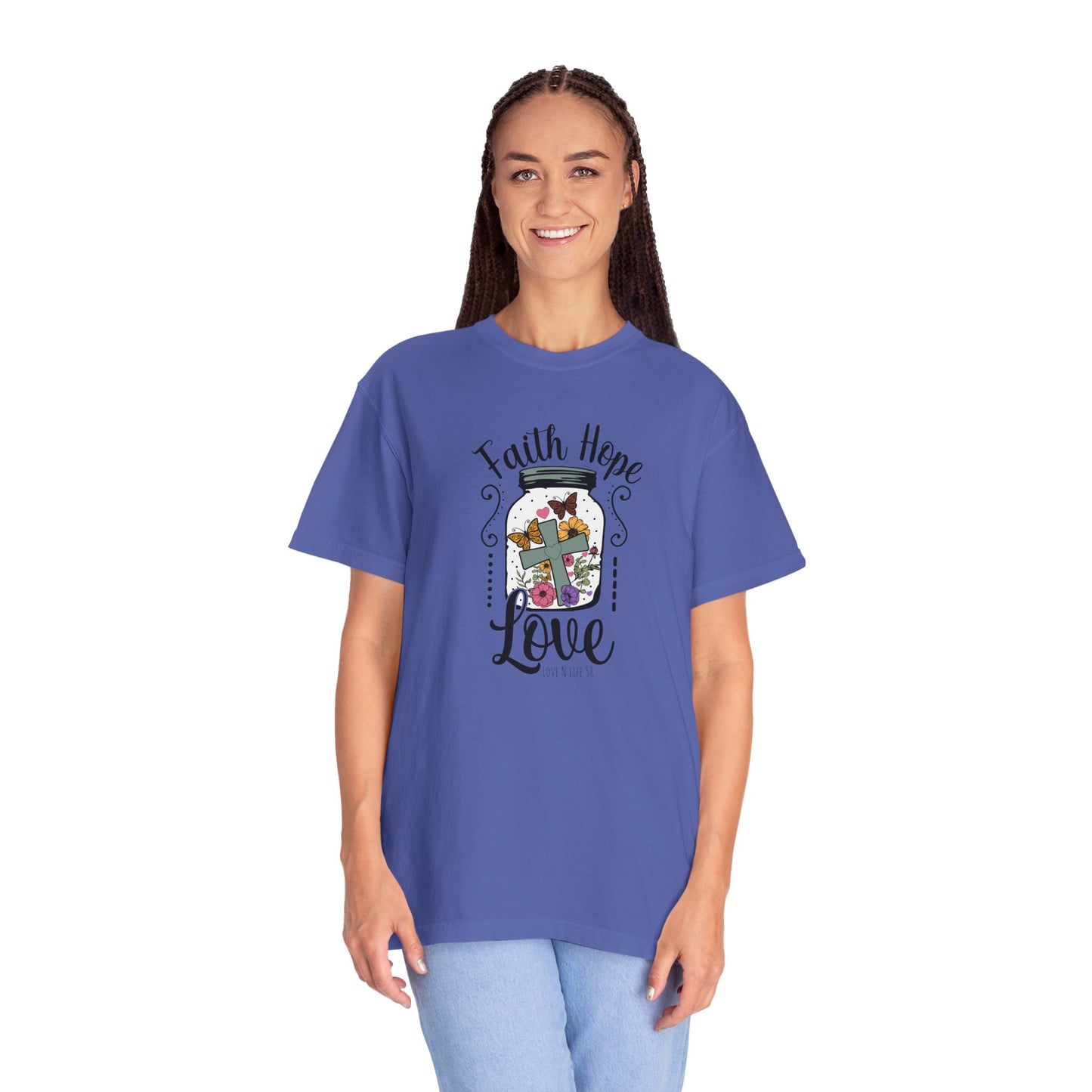 Faith Hope Love Butterfly in a Jar Tee - Comfort Colors