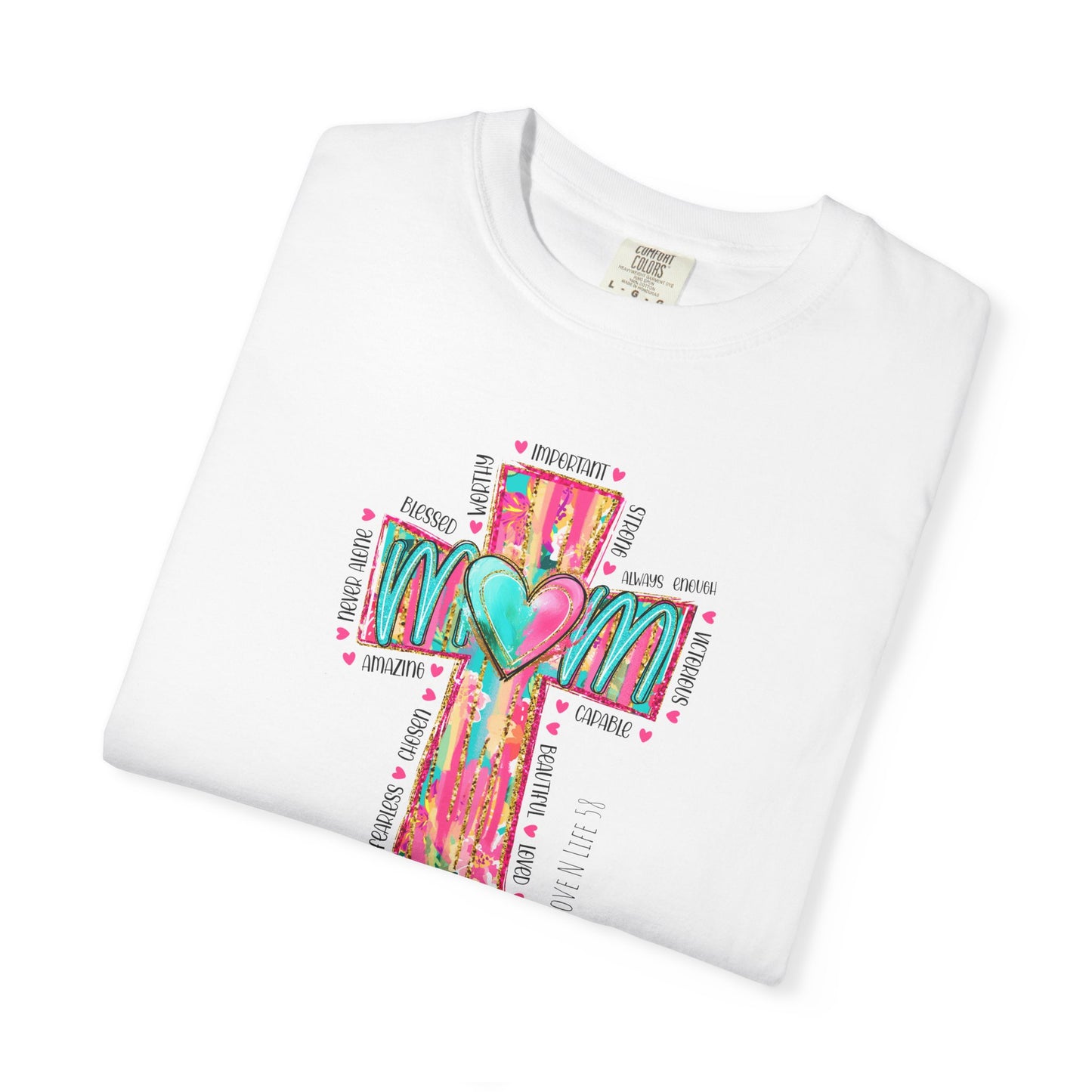 Colorful ‘Mom’ Christian Cross Tee - Color Comforts
