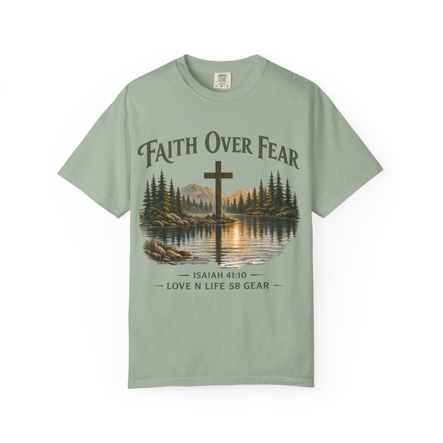 Faith Over Fear Short Sleeve Tee — Isaiah 41:10 Christian Cross Tee