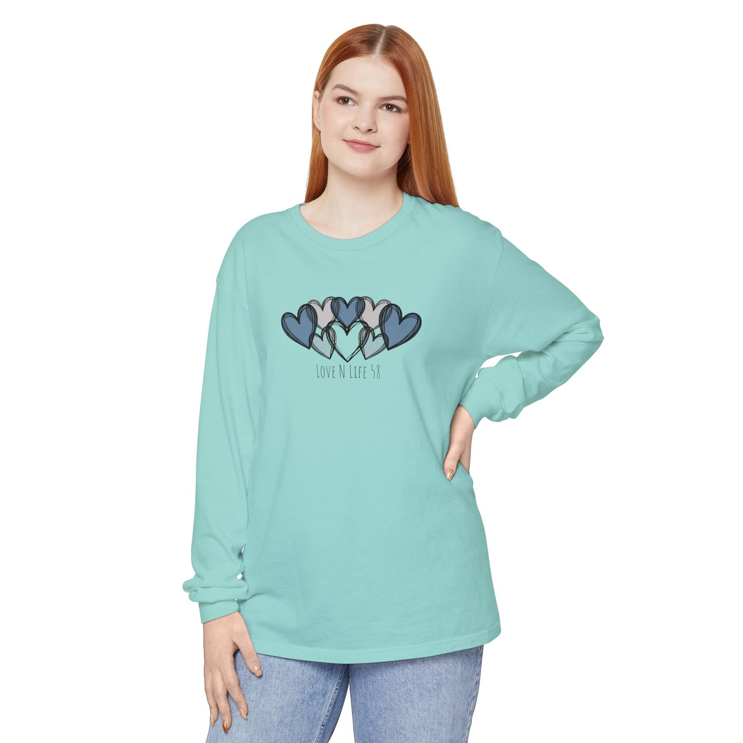Hearts and Love N Life 58 Tee - Comfort Colors Long Sleeve