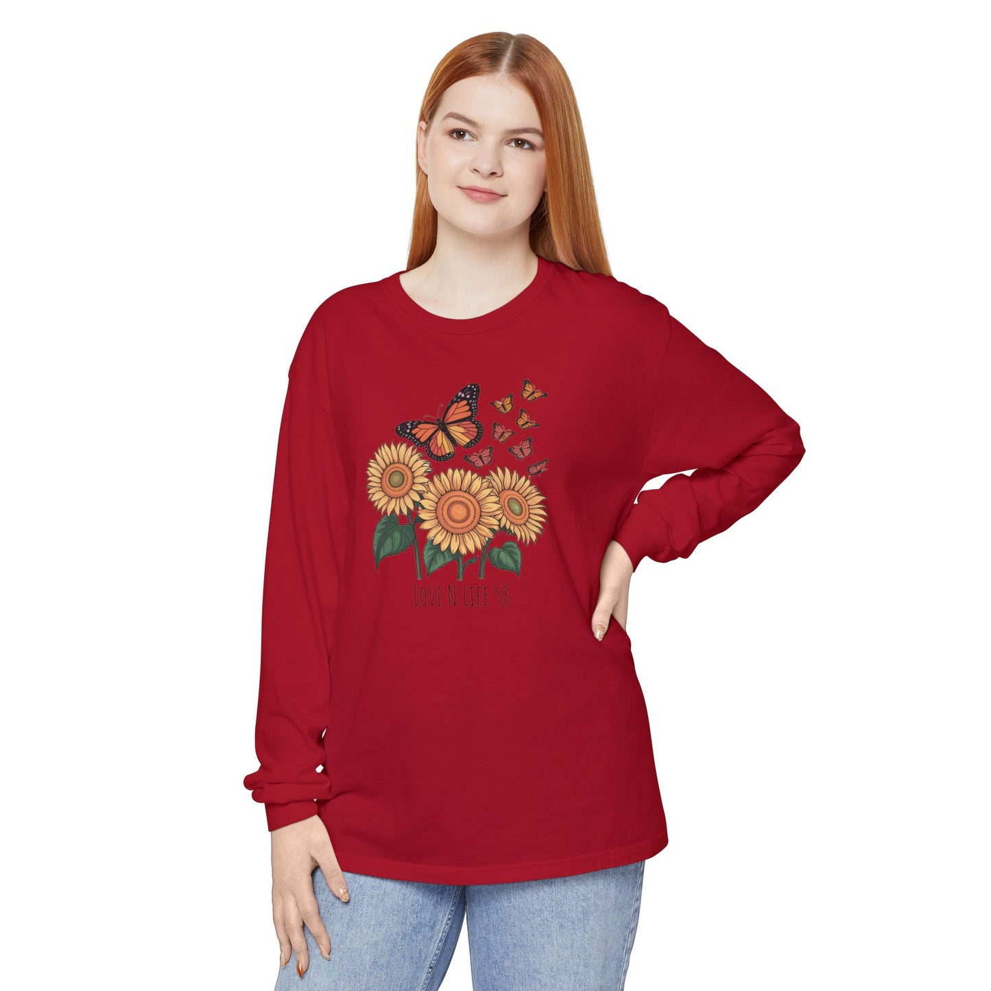 Butterflies and Sunflowers Long Sleeve Tee - Comfort Colors