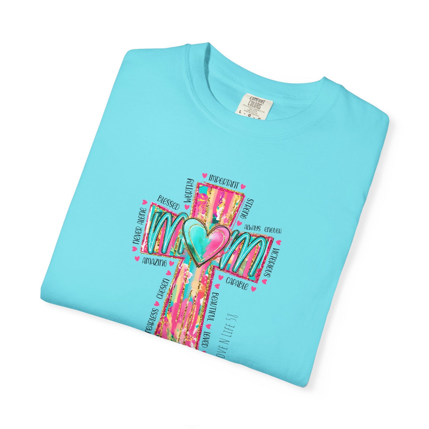 Colorful ‘Mom’ Christian Cross Tee - Color Comforts