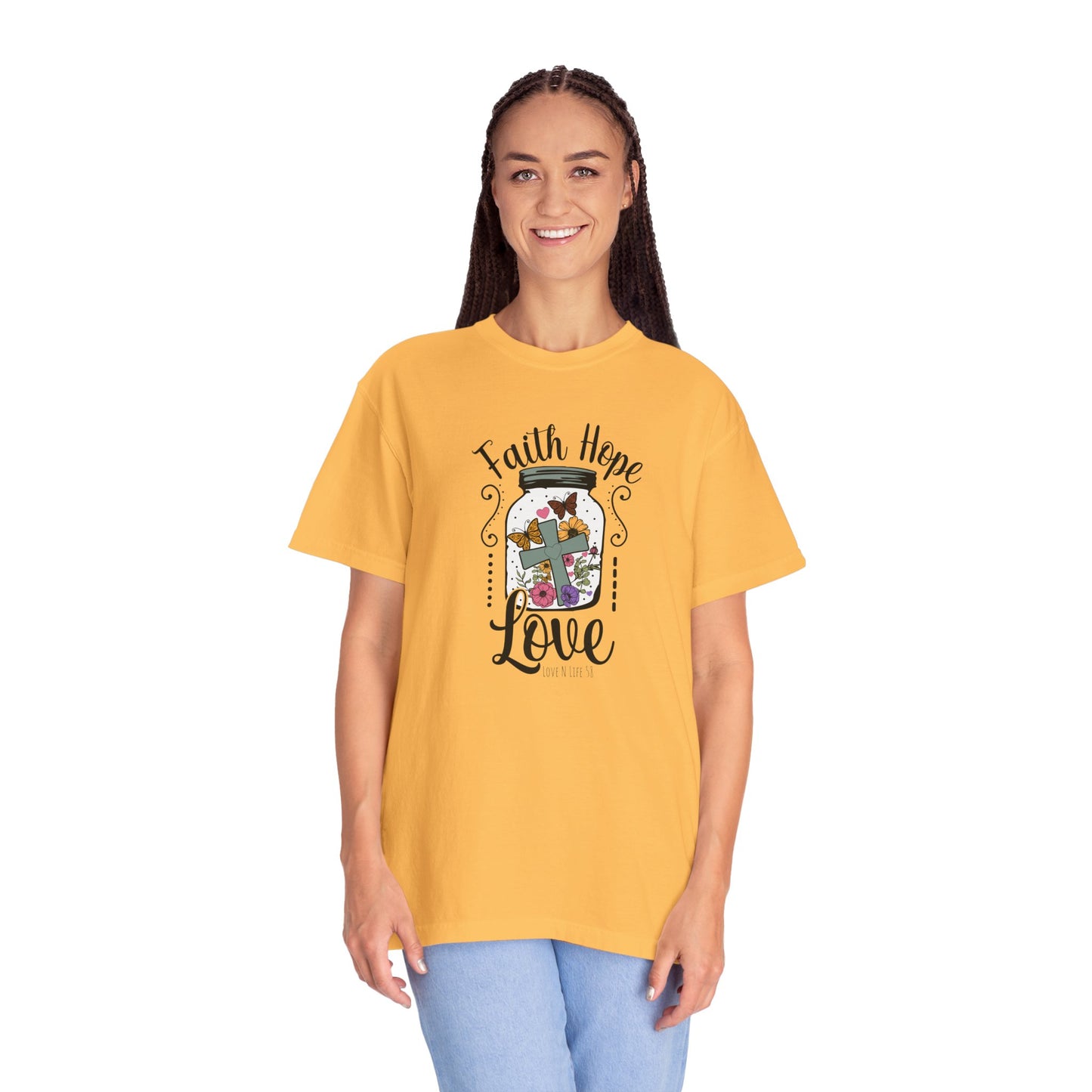 Faith Hope Love Butterfly in a Jar Tee - Comfort Colors