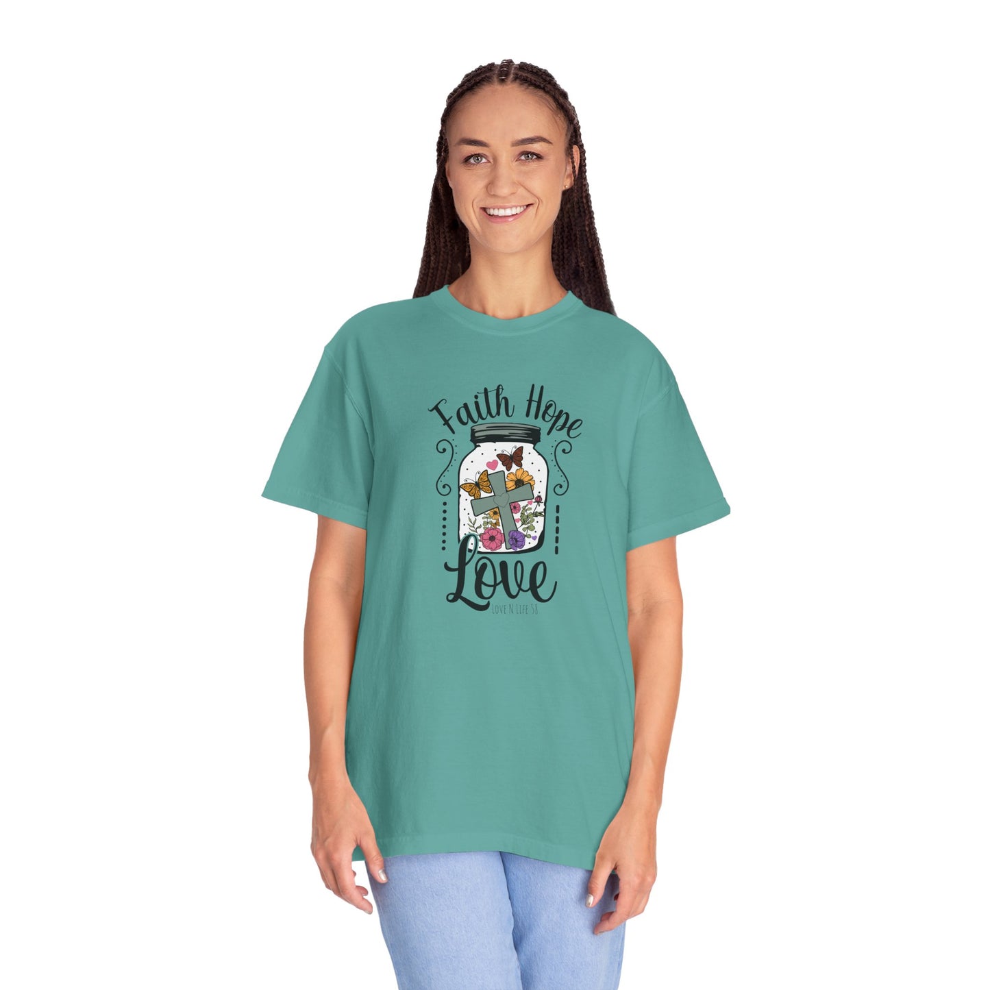 Faith Hope Love Butterfly in a Jar Tee - Comfort Colors