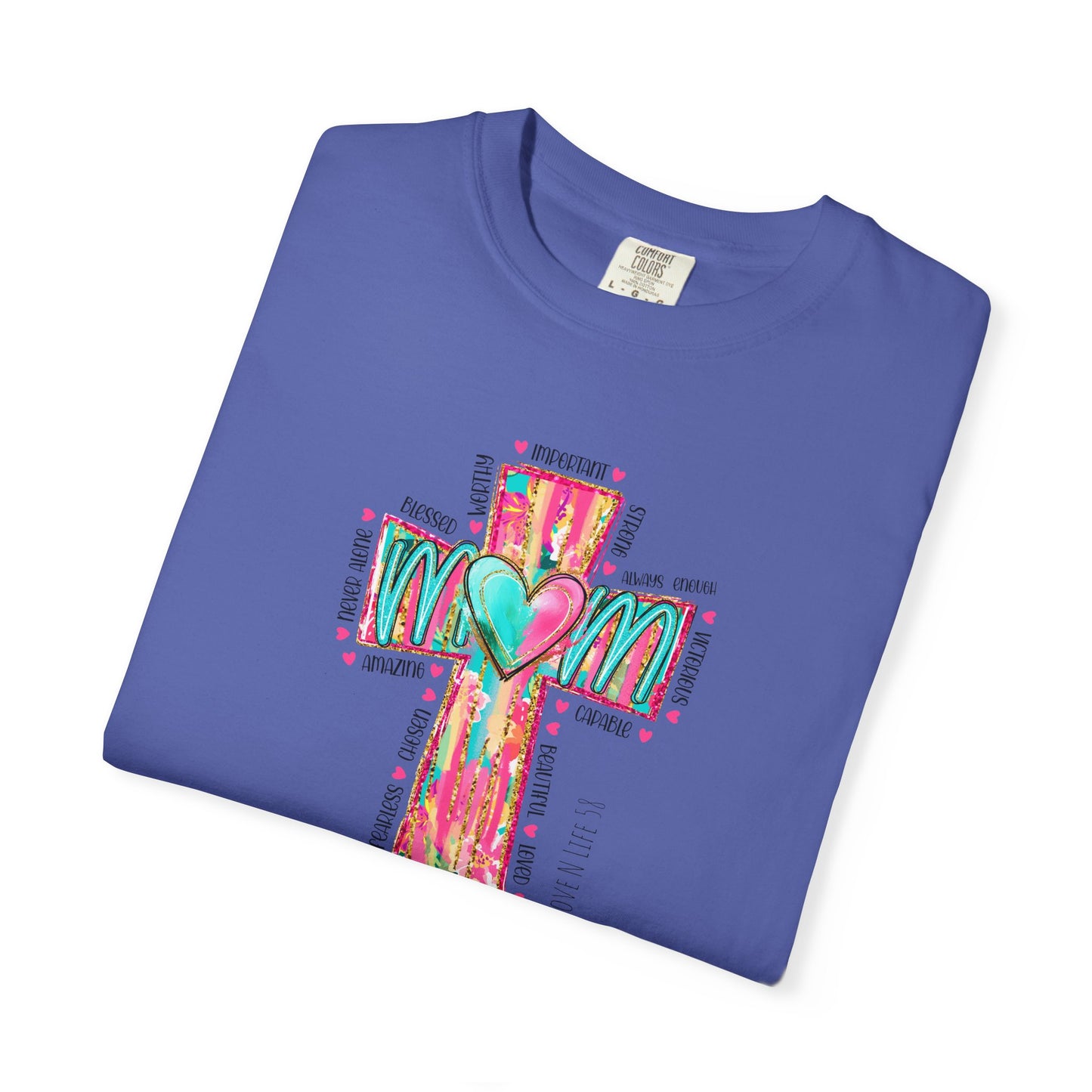 Colorful ‘Mom’ Christian Cross Tee - Color Comforts