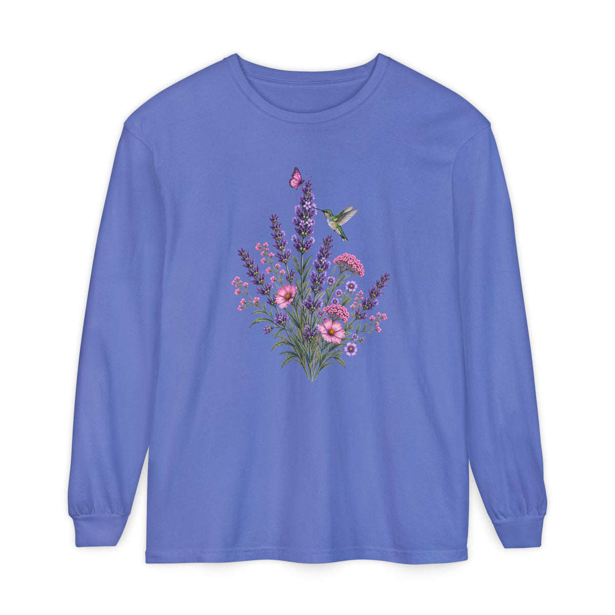 Floral Hummingbird Long Sleeve Comfort Colors Tee
