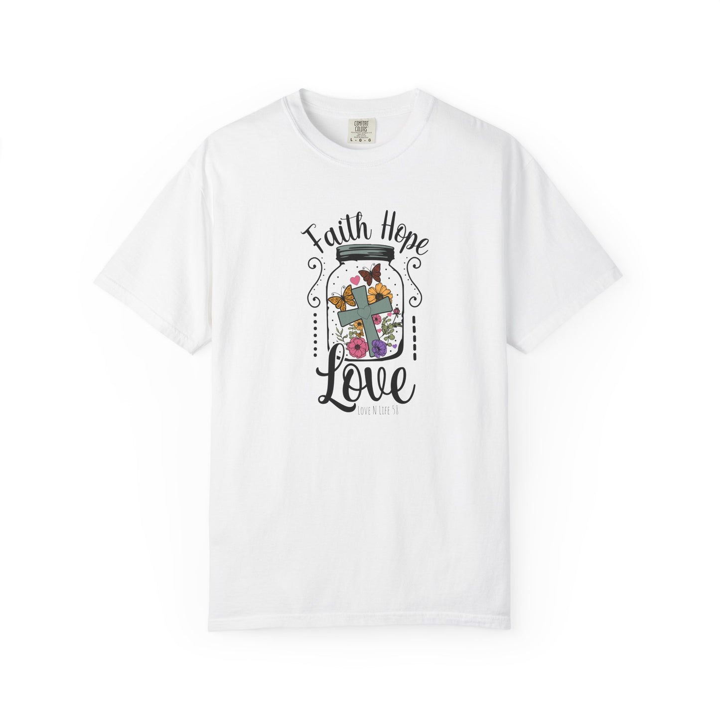 Faith Hope Love Butterfly in a Jar - Comfort Colors