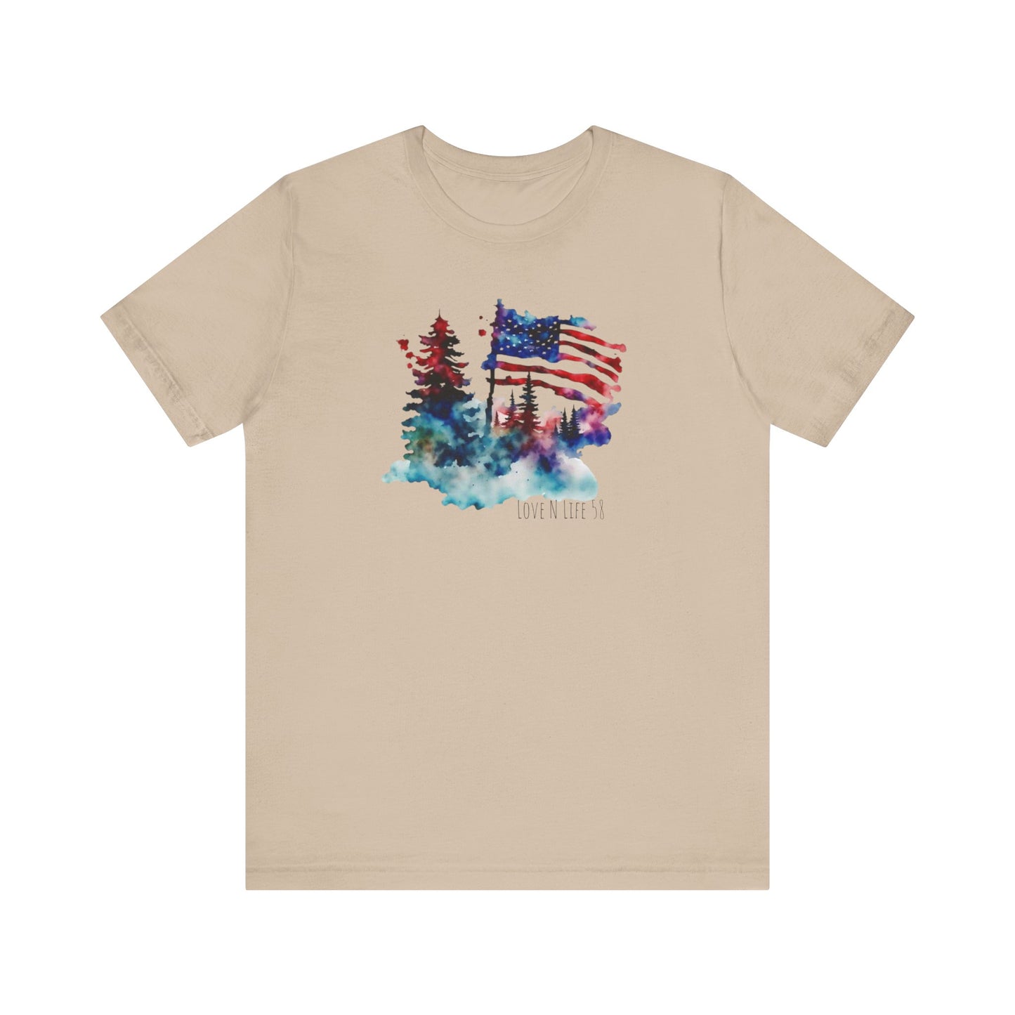 American Flag Patriotic Watercolor Tee - Love in Life - Bella Canvas 3001 -Made in U.S.A.