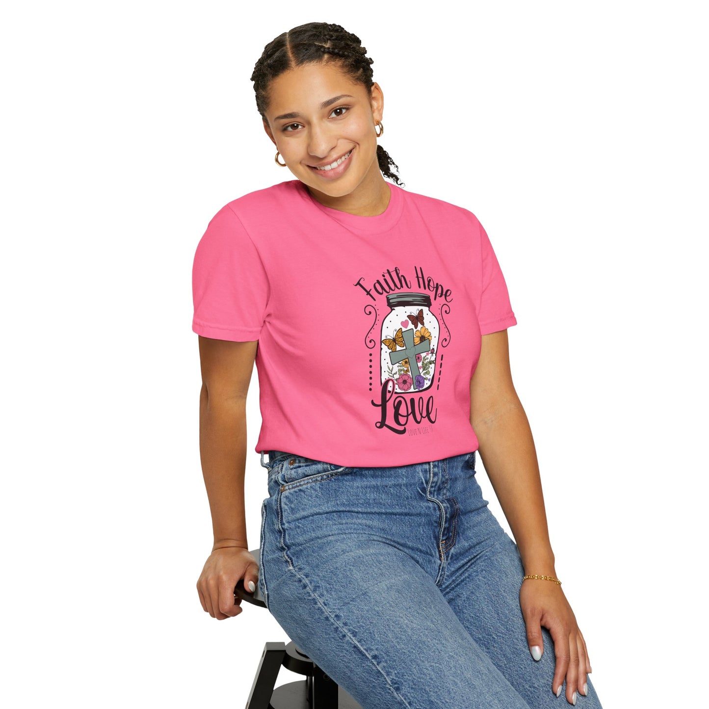 Faith Hope Love Butterfly in a Jar Tee - Comfort Colors