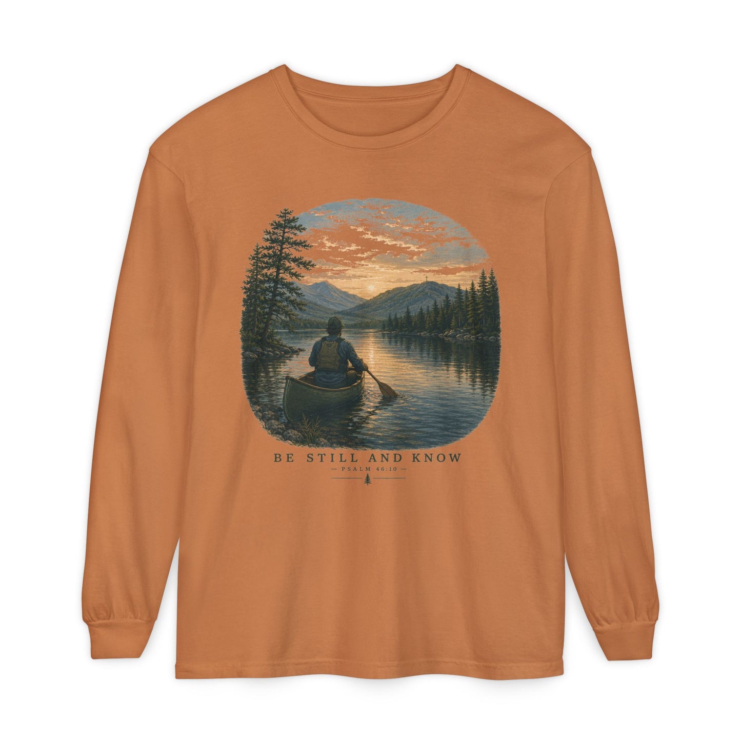 Be Still and Know Long Sleeve Unisex Meditative Canoe Tee