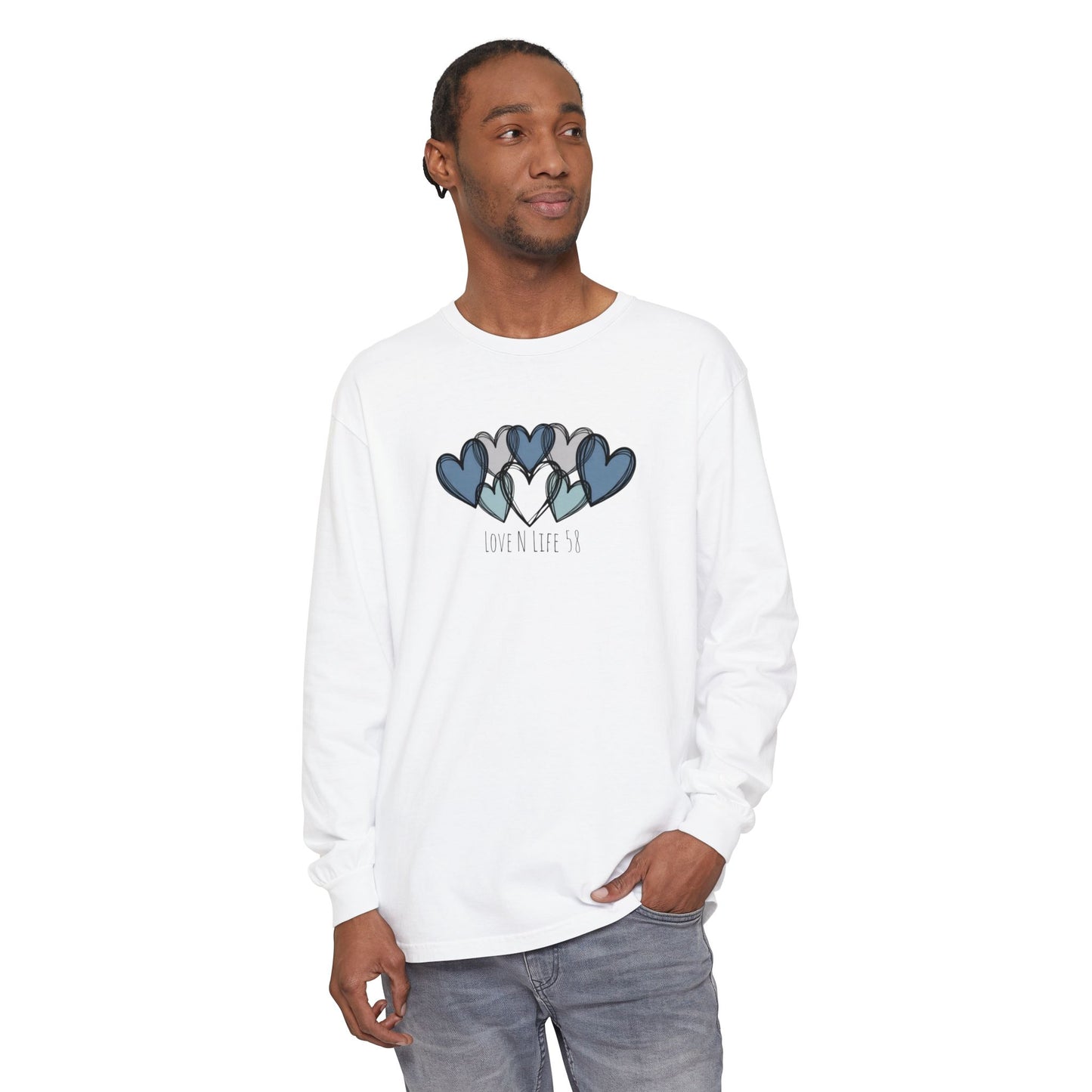 Hearts and Love N Life 58 Tee - Comfort Colors Long Sleeve