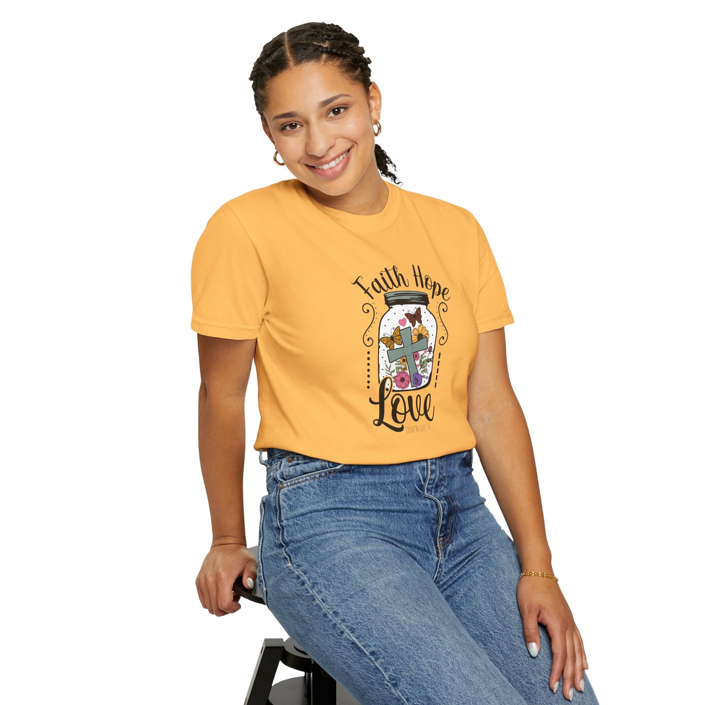 Faith Hope Love Butterfly in a Jar Tee - Comfort Colors