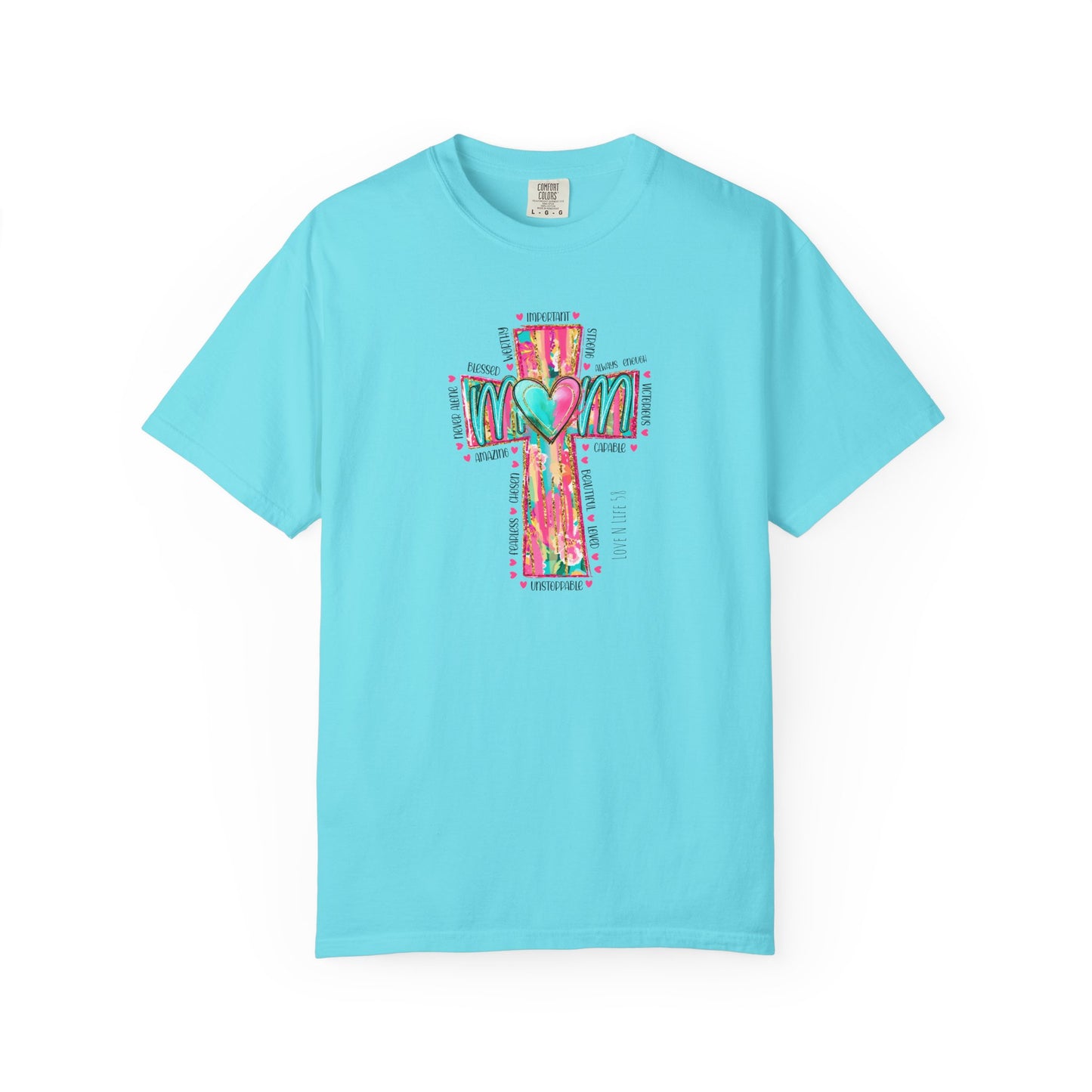 Colorful ‘Mom’ Christian Cross Tee - Color Comforts