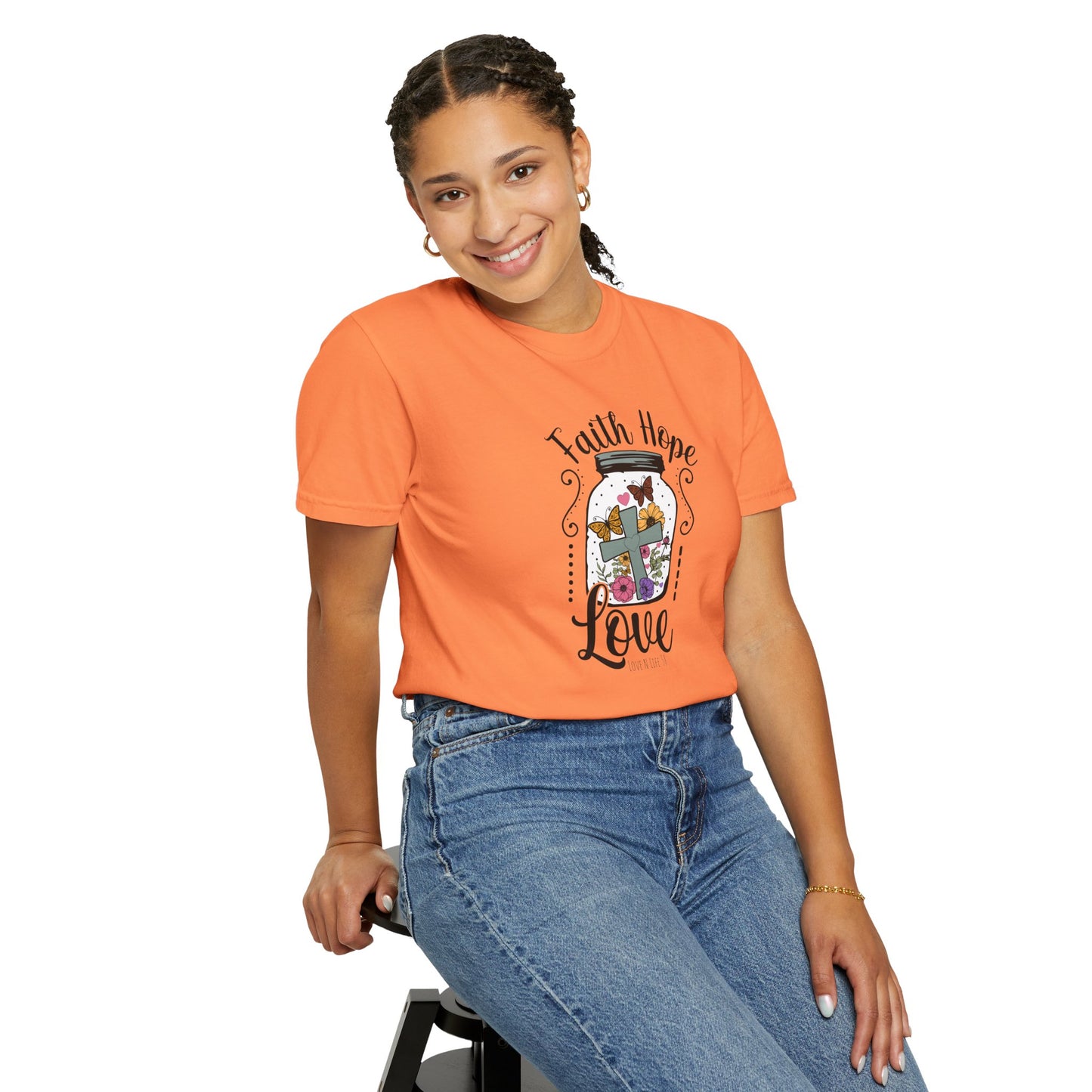 Faith Hope Love Butterfly in a Jar Tee - Comfort Colors