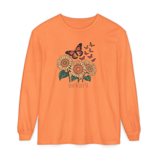 Butterflies and Sunflowers Long Sleeve Tee - Comfort Colors