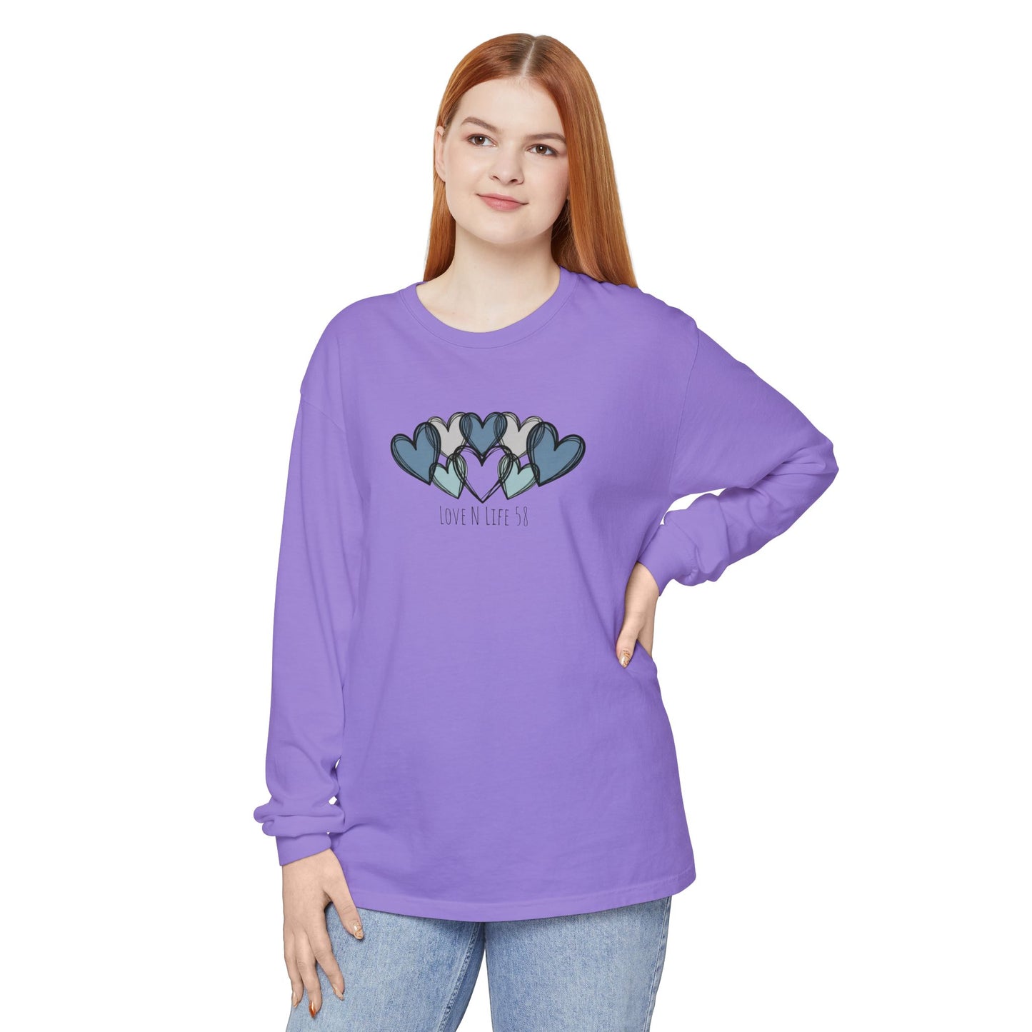 Hearts and Love N Life 58 Tee - Comfort Colors Long Sleeve