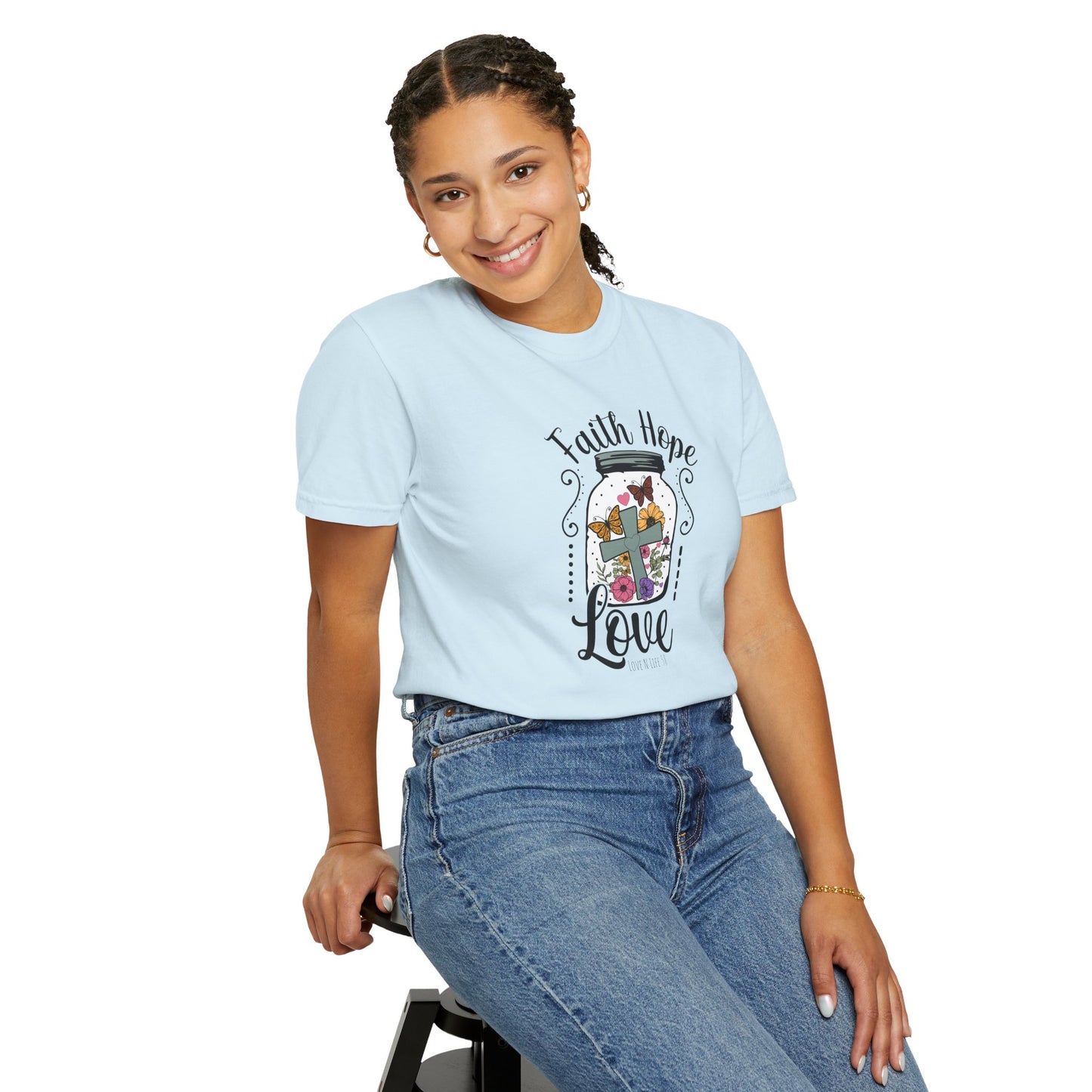 Faith Hope Love Butterfly in a Jar Tee - Comfort Colors