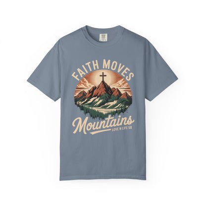Faith Moves Mountains Short Sleeve Tee — Christian Mountain Graphic Tee