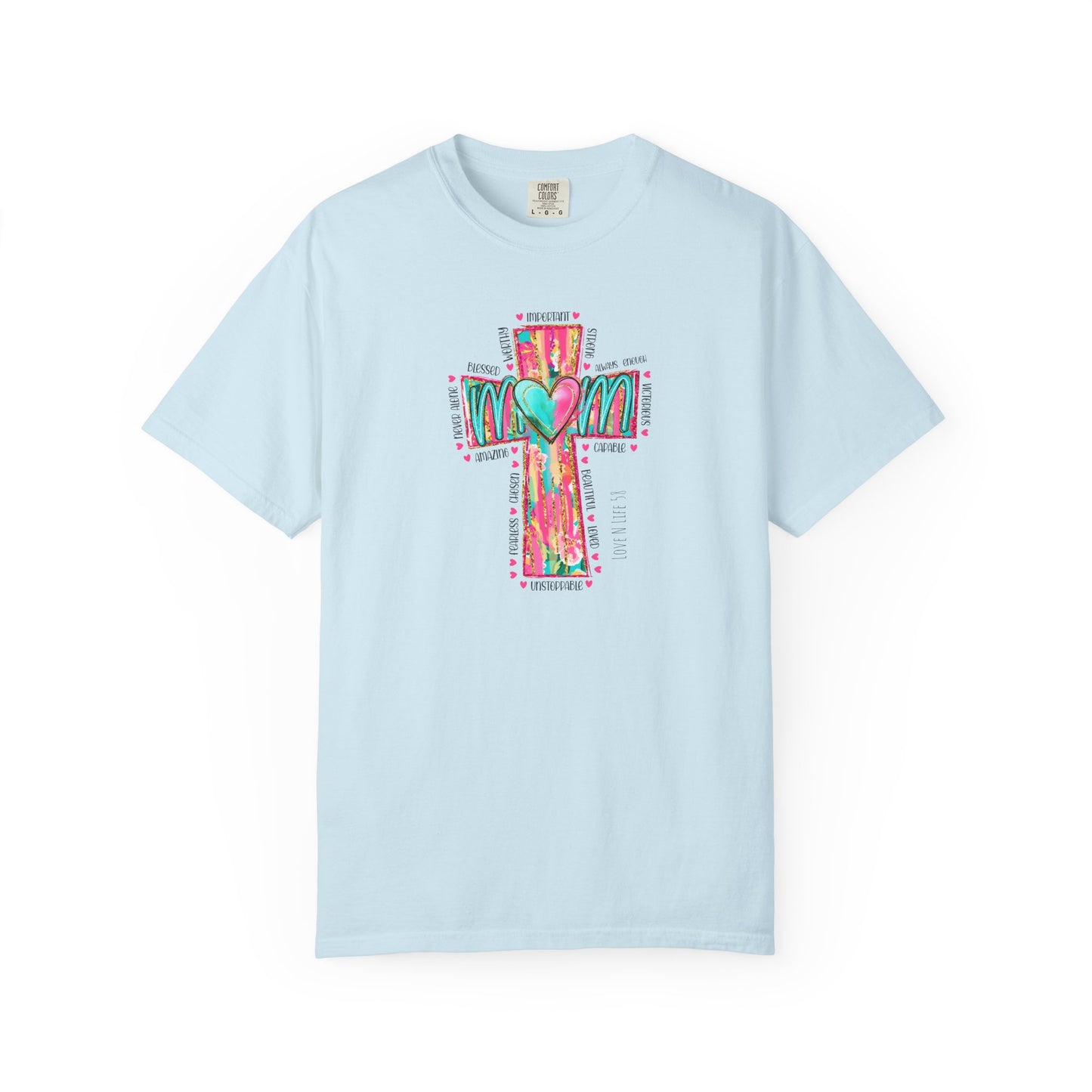 Colorful ‘Mom’ Christian Cross Tee