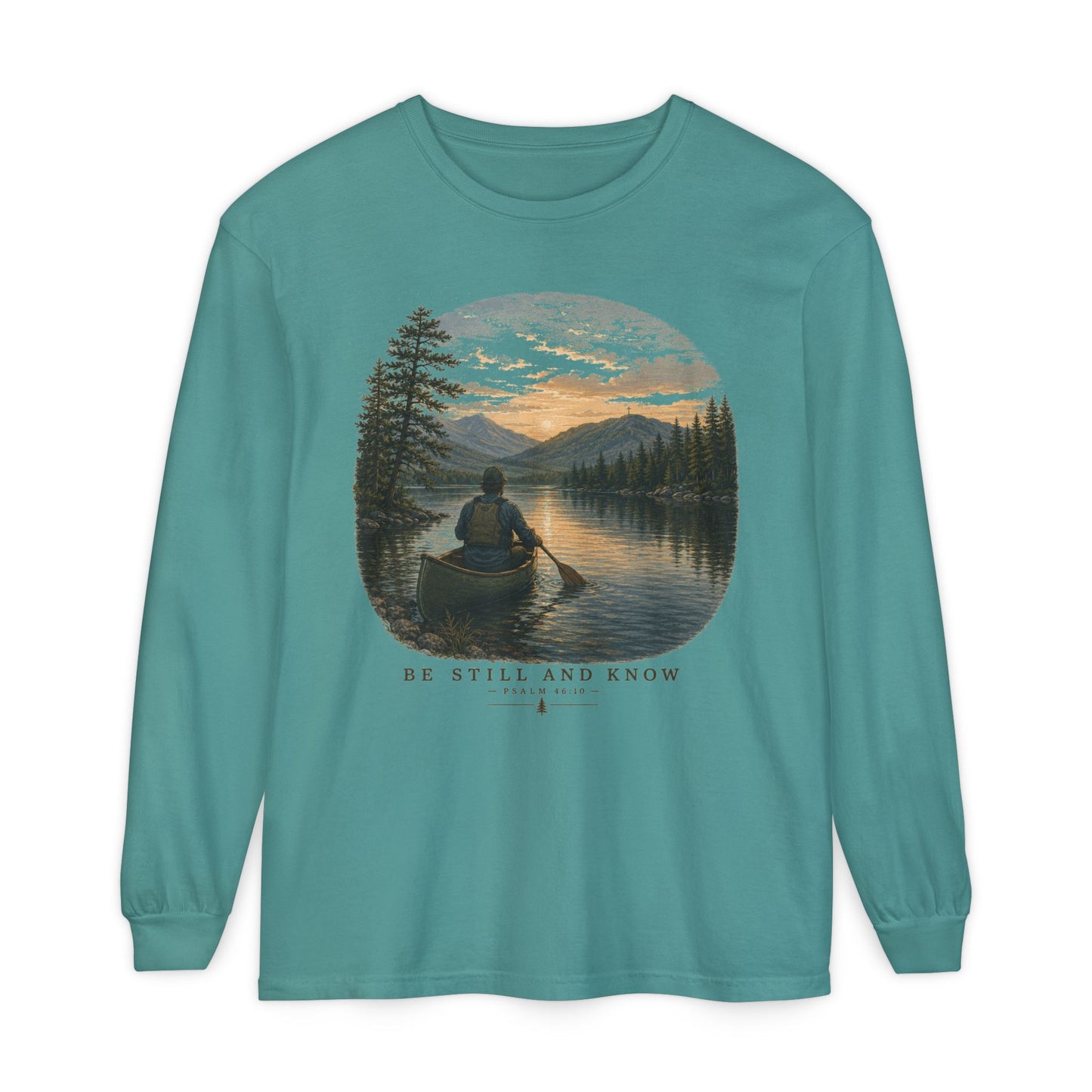 Be Still and Know Long Sleeve Unisex Meditative Canoe Tee