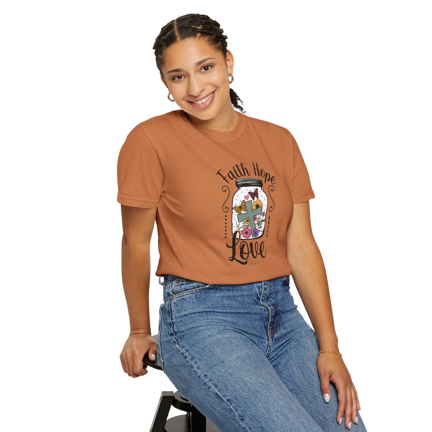 Faith Hope Love Butterfly in a Jar Tee - Comfort Colors