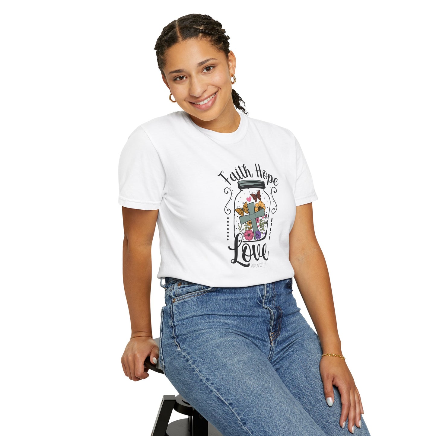Faith Hope Love Butterfly in a Jar Tee - Comfort Colors