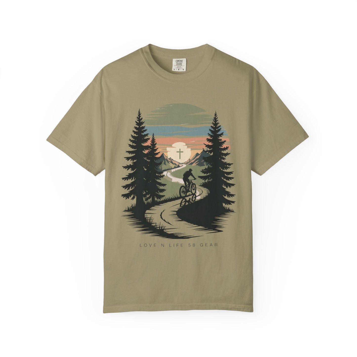 Mountain Bike Trail Short Sleeve Tee — Scenic Sunrise Cycling Tee