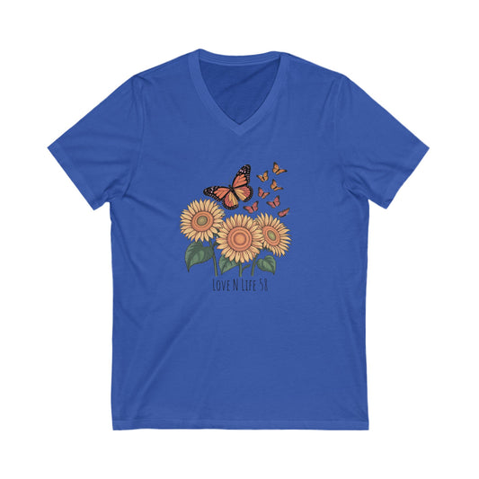 Sunflowers and Butterflies  - V Neck Tee - Bella Canvas