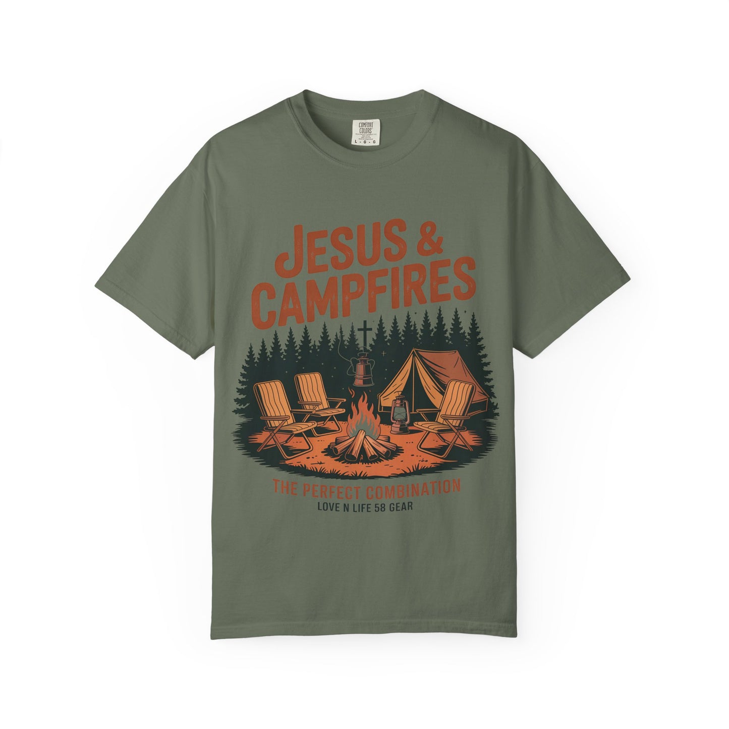 Jesus & Campfires Short Sleeve Christian Camping Tee