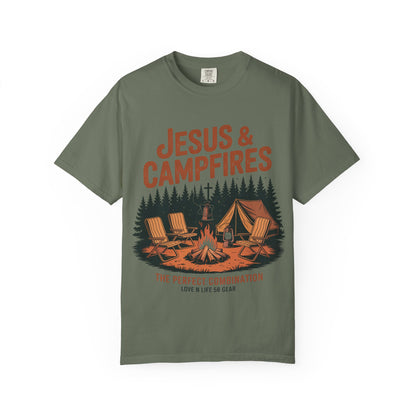 Jesus & Campfires Short Sleeve Christian Camping Tee