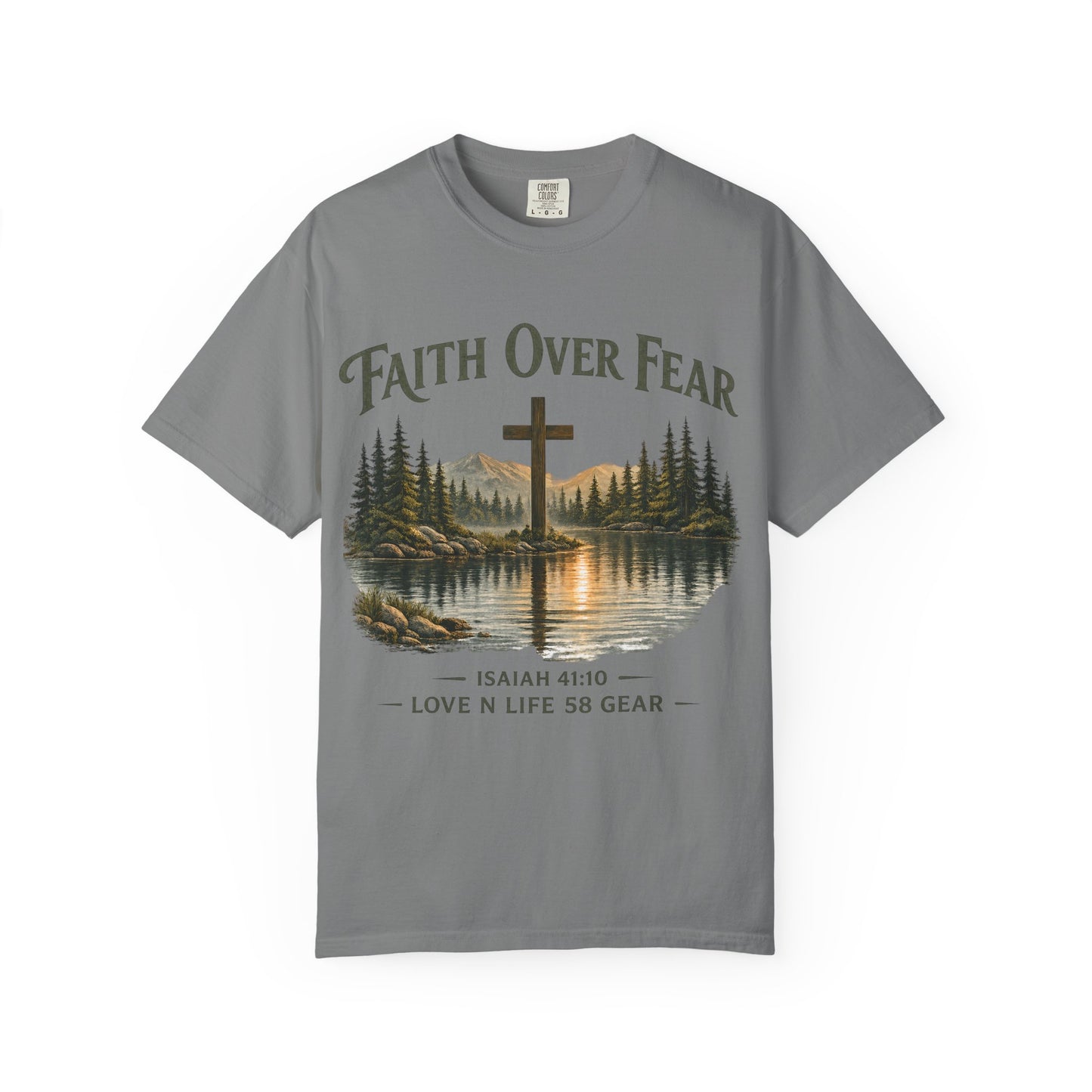 Faith Over Fear Short Sleeve Tee — Isaiah 41:10 Christian Cross Tee