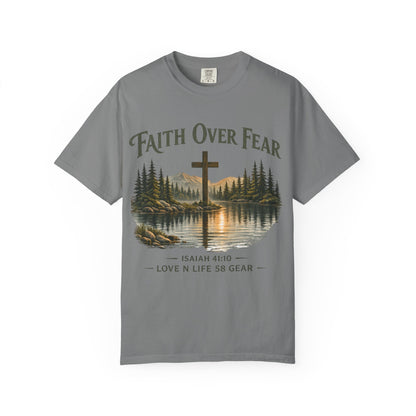 Faith Over Fear Short Sleeve Tee — Isaiah 41:10 Christian Cross Tee