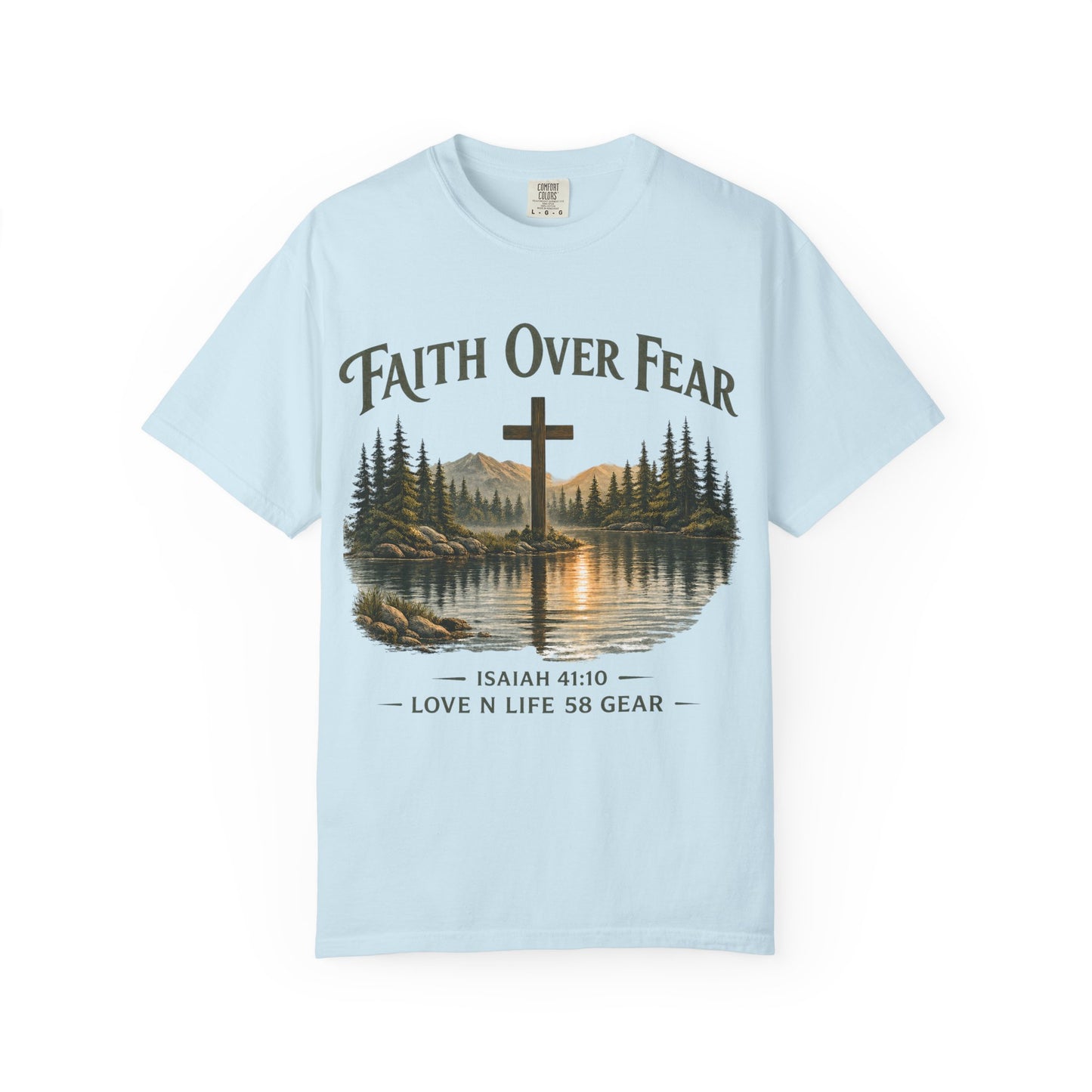 Faith Over Fear Short Sleeve Tee — Isaiah 41:10 Christian Cross Tee