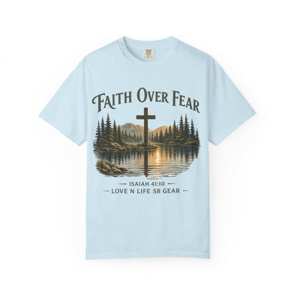 Faith Over Fear Short Sleeve Tee — Isaiah 41:10 Christian Cross Tee