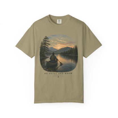 Be Still and Know Short Sleeve Unisex Meditative Canoe Nature Tee