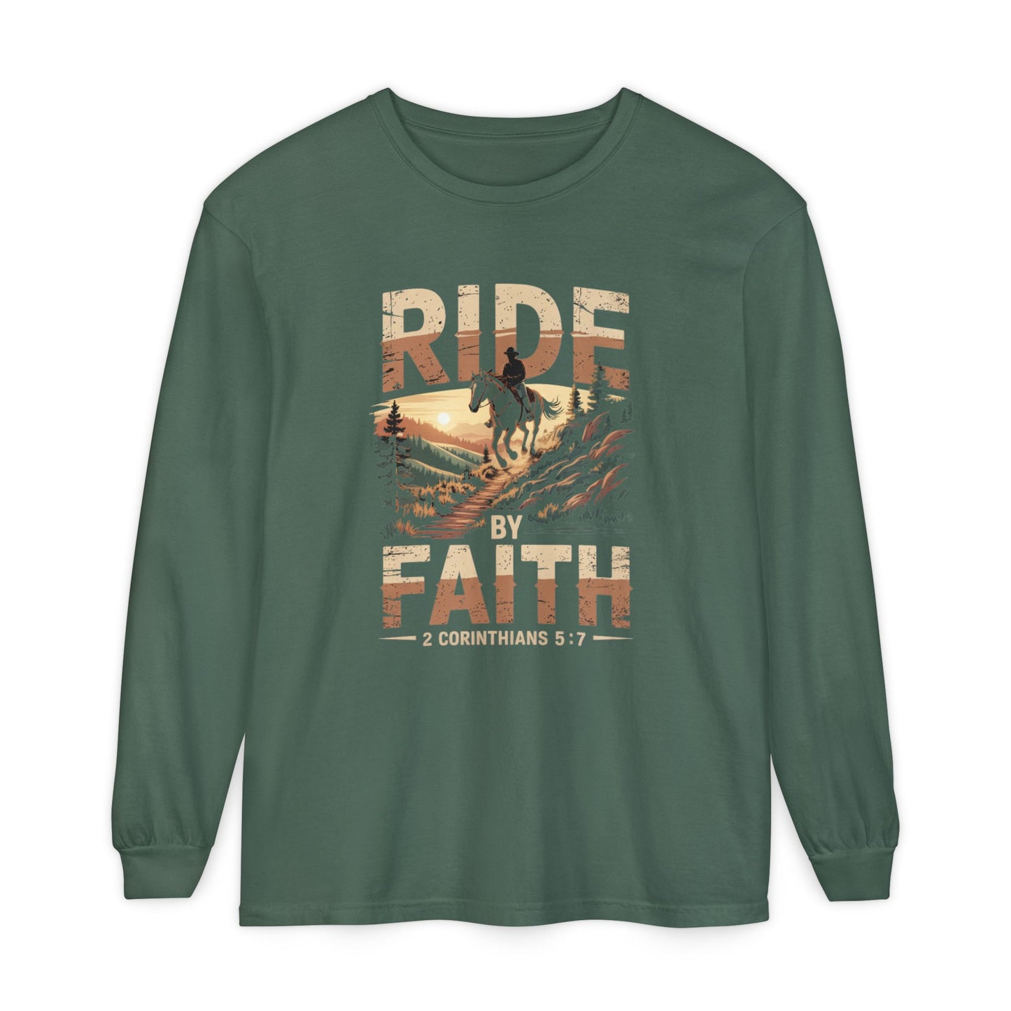 Ride by Faith Long Sleeve Unisex Christian Horseback Inspirational Tee
