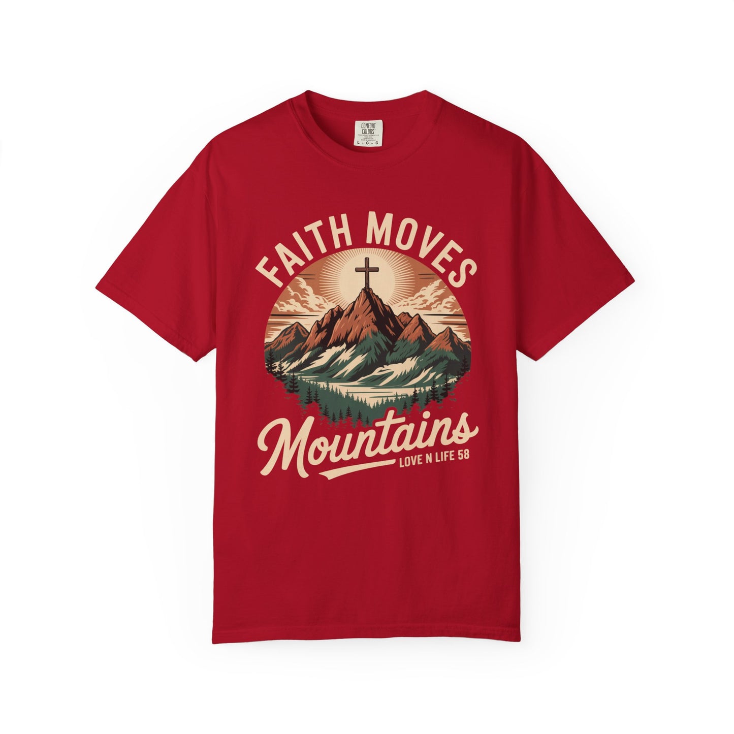 Faith Moves Mountains Short Sleeve Tee — Christian Mountain Graphic Tee