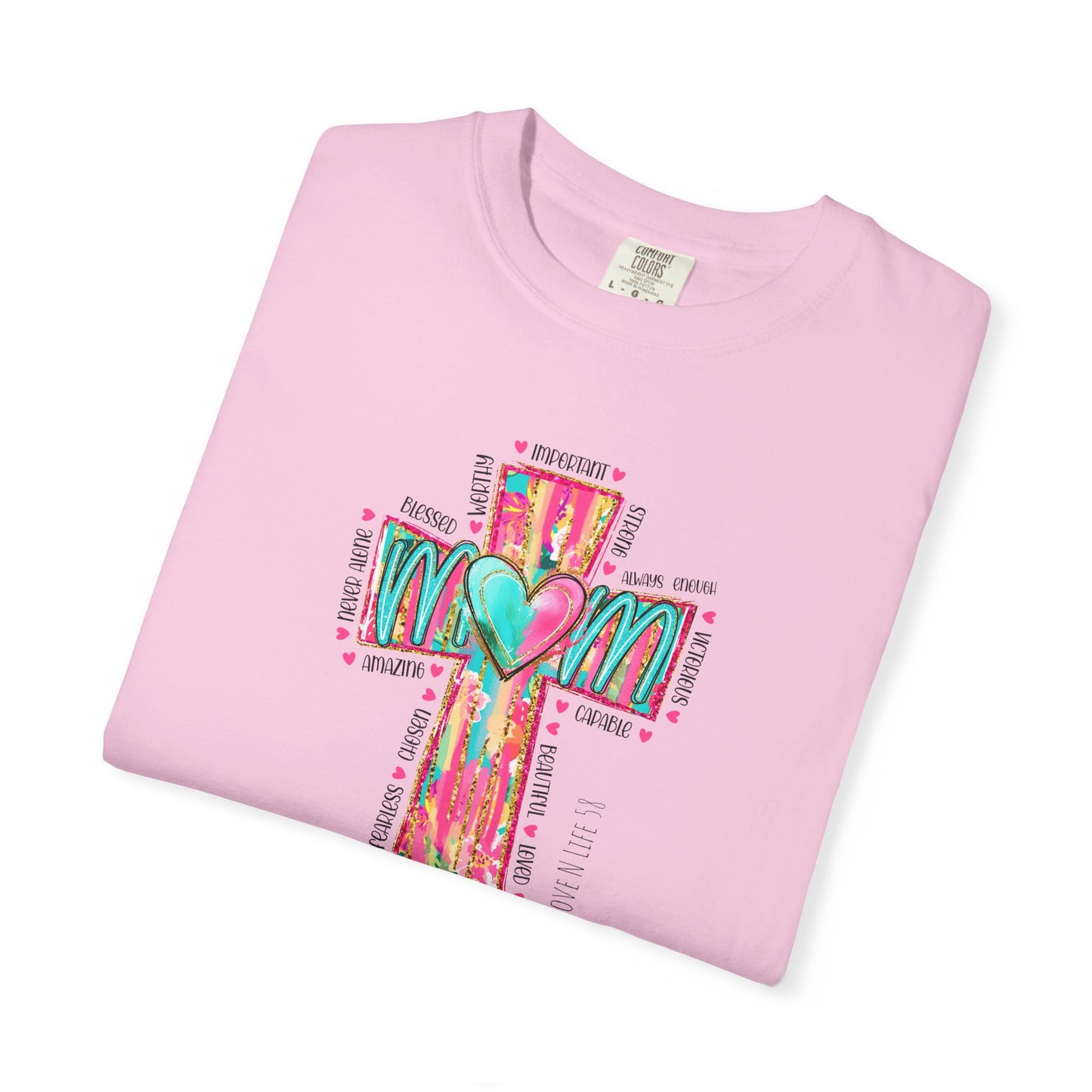 Colorful ‘Mom’ Christian Cross Tee - Color Comforts