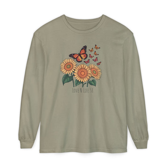 Butterflies and Sunflowers Long Sleeve Tee - Comfort Colors