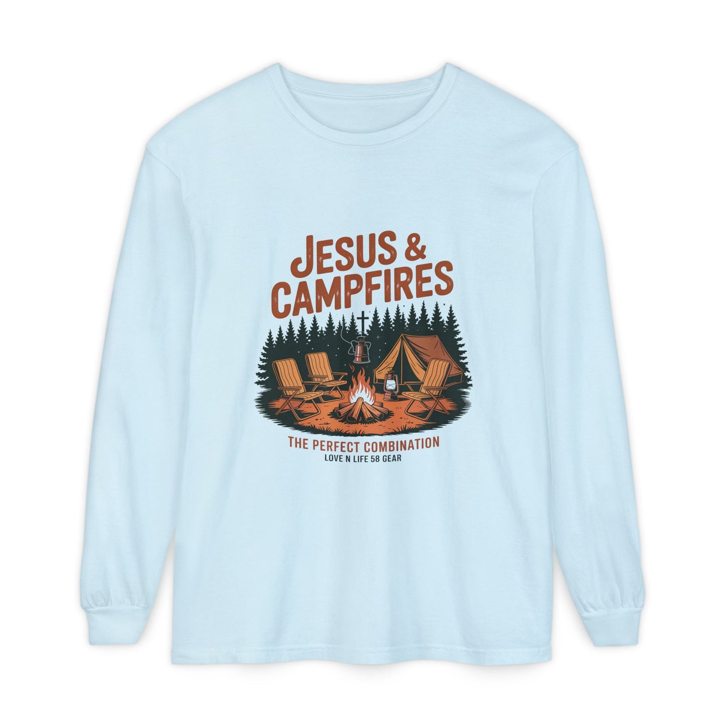 Jesus & Campfires Long Sleeve Christian Camping Tee