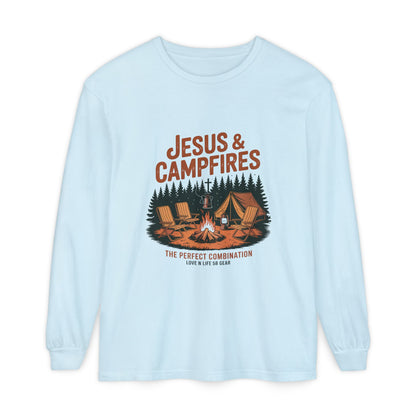 Jesus & Campfires Long Sleeve Christian Camping Tee