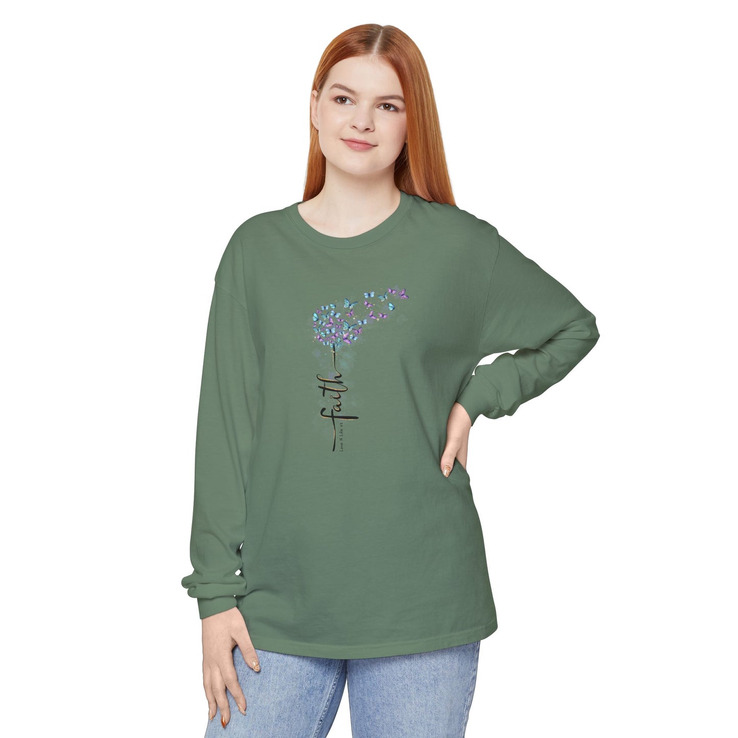 Faith Butterflies - Comfort Colors Long Sleeve