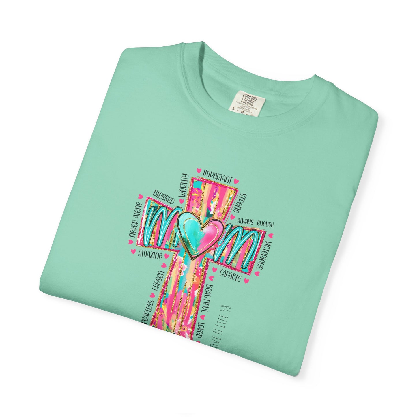 Colorful ‘Mom’ Christian Cross Tee - Color Comforts