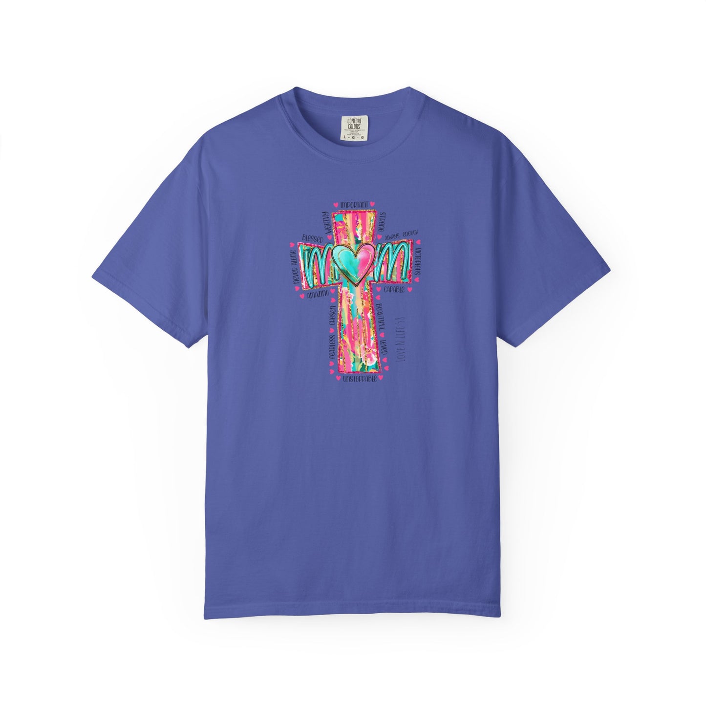Colorful ‘Mom’ Christian Cross Tee - Color Comforts