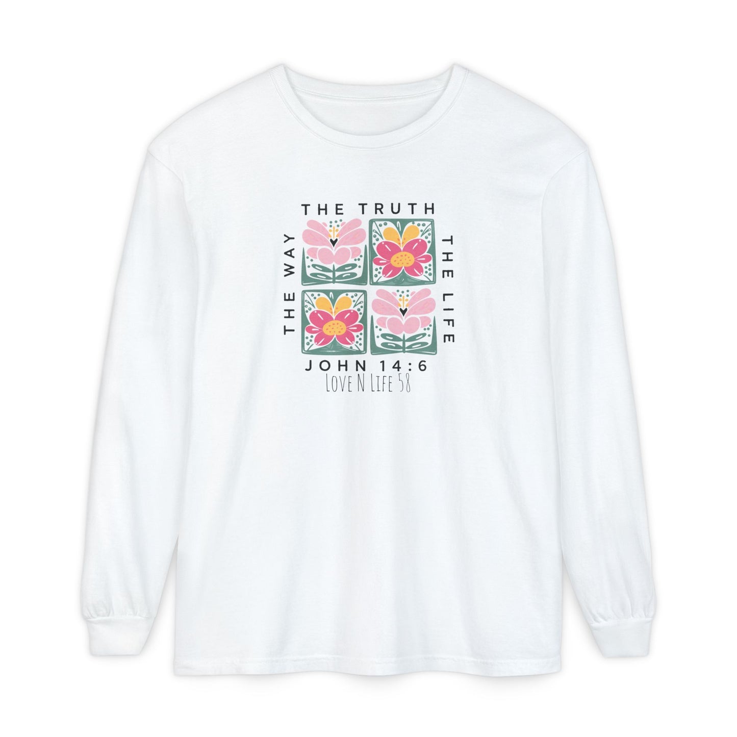 John 14:6 Floral Long Sleeve Tee — The Way, The Truth, The Life